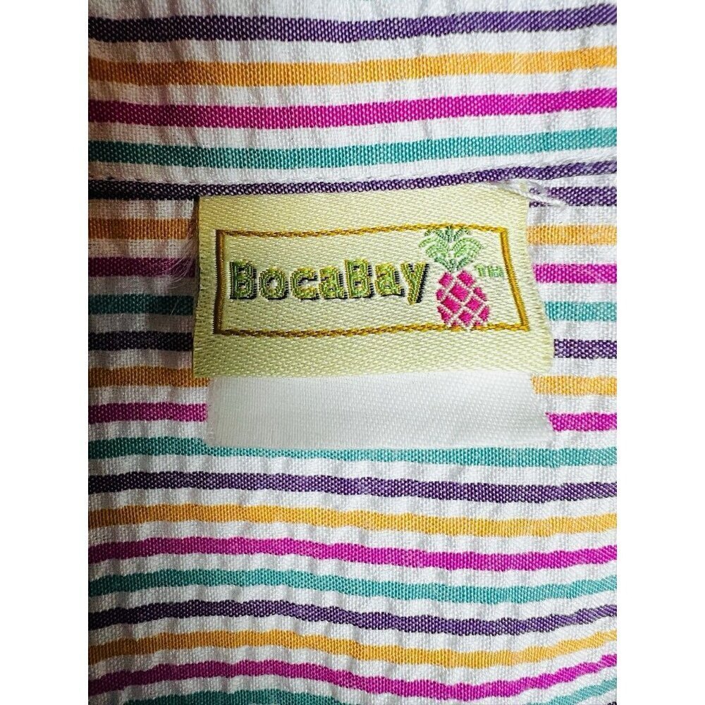 Boca Bay Button Up Shirt Blouse Short Sleeve Seersucker Pink Stripe Women’s - Picture 2 of 10